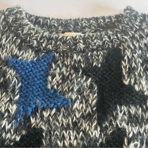 VINTAGE SML SPORT Hand Knit Sweat Vest Black Blue and‎ Grey Star Shapes Sz Large - Picture 5 of 10